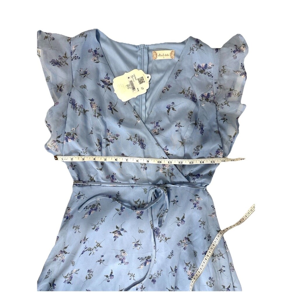 Altar’d State Florentina Dress Small Blue Floral Hi Low Ruffle Wrap Midi NWT - Picture 5 of 8